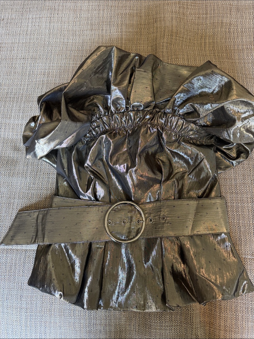 Zara Metallic Gold Off-Shoulder Top with Belt
